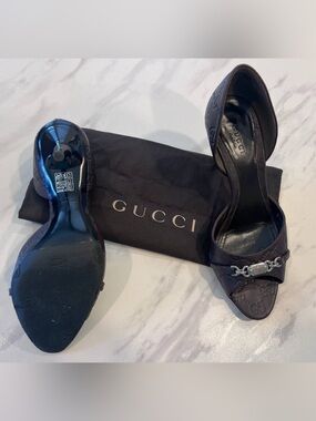 Gucci Black Leather Horsebit Pointed-Toe Heels